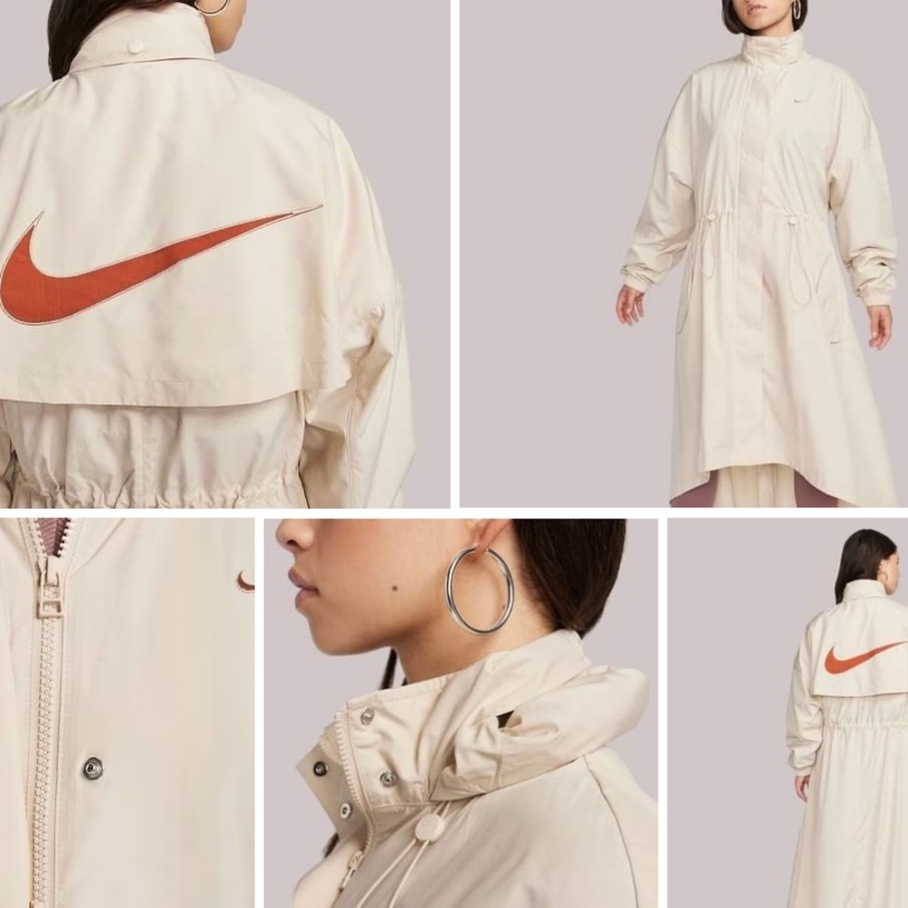 Nike Women's Trench Coat in Cream with Orange Logo
